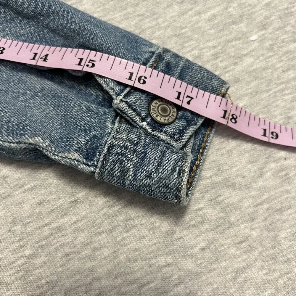 Polo Ralph Lauren‎ Denim Crop Jacket Girls 6X/6 Spellout Small Pony Trucker